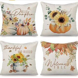 Fall Pillow Covers 18x18 Set of 4 Sunflower Pumpkin Fall Autumn Farmhouse